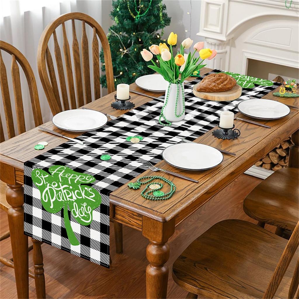 St. Patrick's Day Table Flag  Checkered Striped Printed Tablecloth Cross Border Linen Table Decoration Tablecloth
