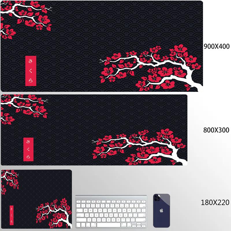 Anime Rote Sakura Mauspad Schreibtischmatte Mit Verriegelungsrand Gaming Zubehör Prime Gaming XXL Mauspad Tastaturmatten Naht Polstermatte