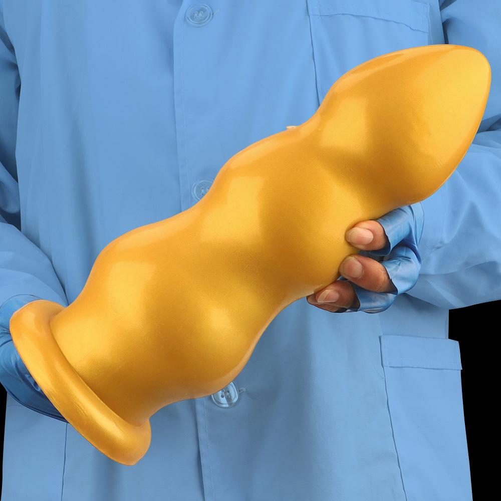 Big Gold Silicone Ribbed Anal Dildo Realistic Penis Sex Toy for Couples Fisting Big Dick BDSM