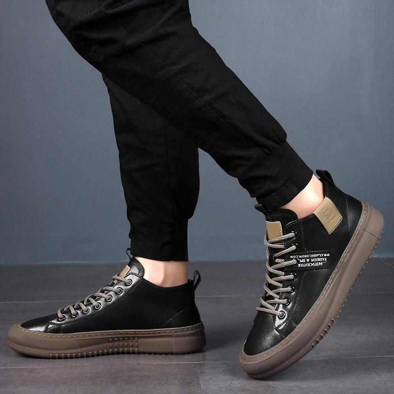 Fashion Men's Shoes High Quality Leather Surface Off White Shoes 2025 New High Top Shoes Men Casual Sports Board Shoe Sapato Masculino