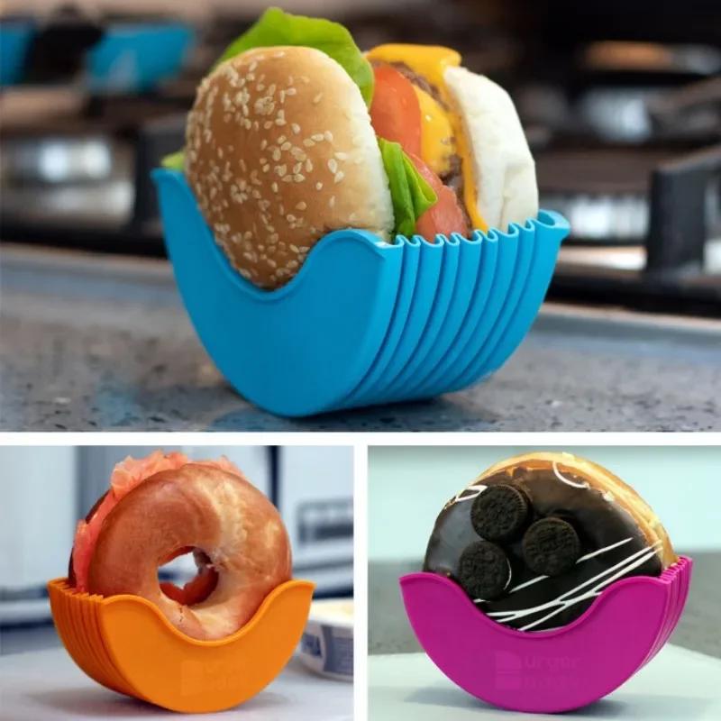 4pcs Silicone Hamburger Holders Retractable Burger Clip Sandwich Hamburger Fixed Box Pancake Holders Kitchen Specialty Tools
