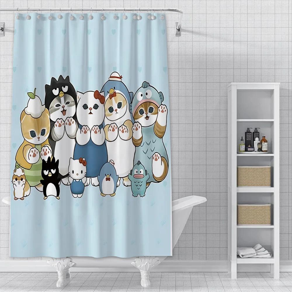 Cute Animal Characters Waterproof Shower Curtain - Fun and Whimsical Design with Cats,Sharks &Seals for a Playful Bathroom Decor