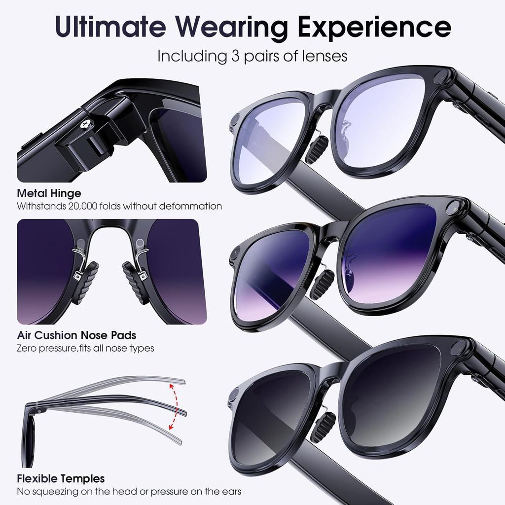 Smart Glasses with Camera Multifunctional Photo Video Real-Time Translation AI Recognition AI Smart Glasses