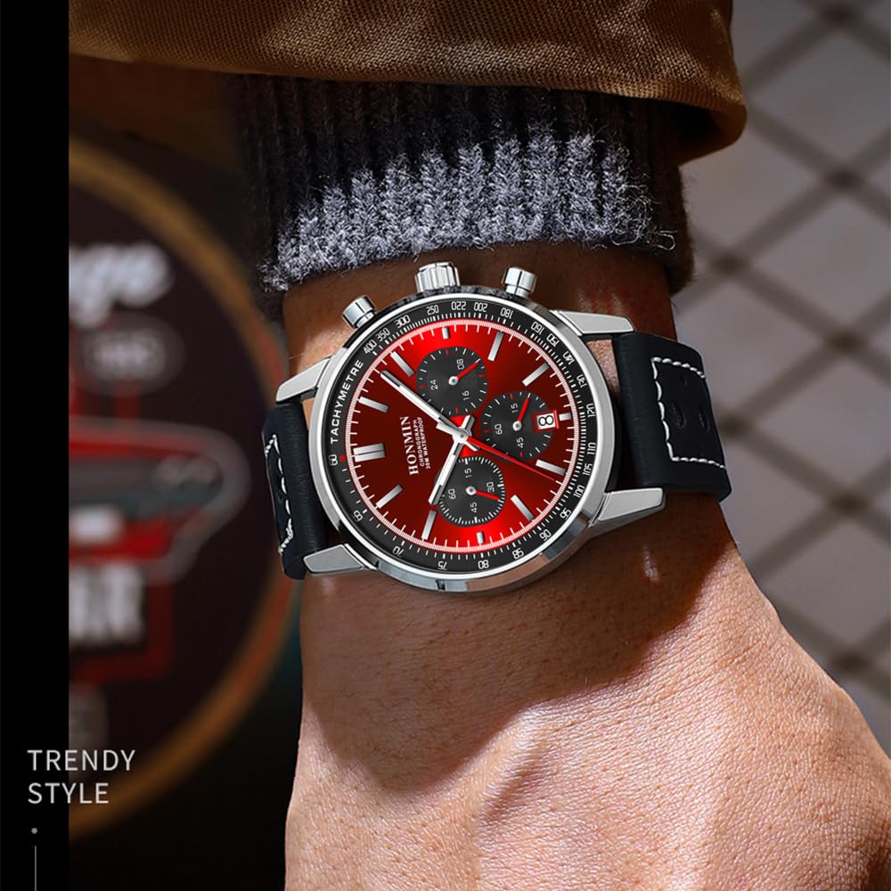 Multifunktions-Sportuhr Herren Luxus Chronograph Kalenderuhr Mann Leder Wasserdicht Leuchtende Armbanduhren