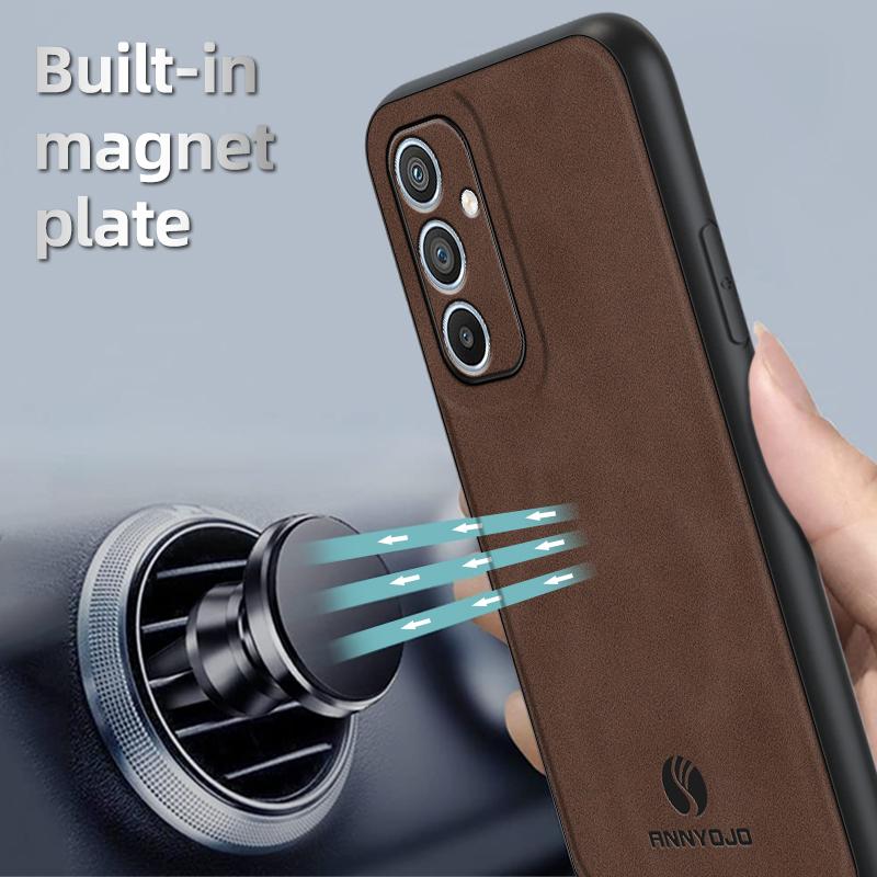 

ANNYOJO For Samsung Galaxy A54 5G Phone Case PU Leather+PC+TPU Cover with Car Magnetic Holder Metal Sheet Grey