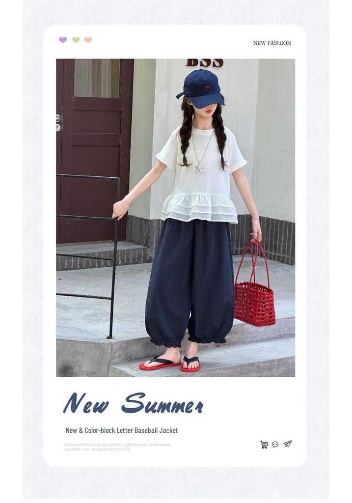 Girls' Lace Half-Sleeve Top & Nine-Point Bloomer Summer Set - Korean Style