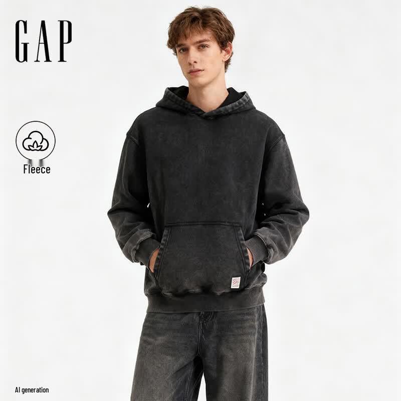 GAP Unisex Classic Logo Heavyweight Fleece Washed Loose Fit Hoodie