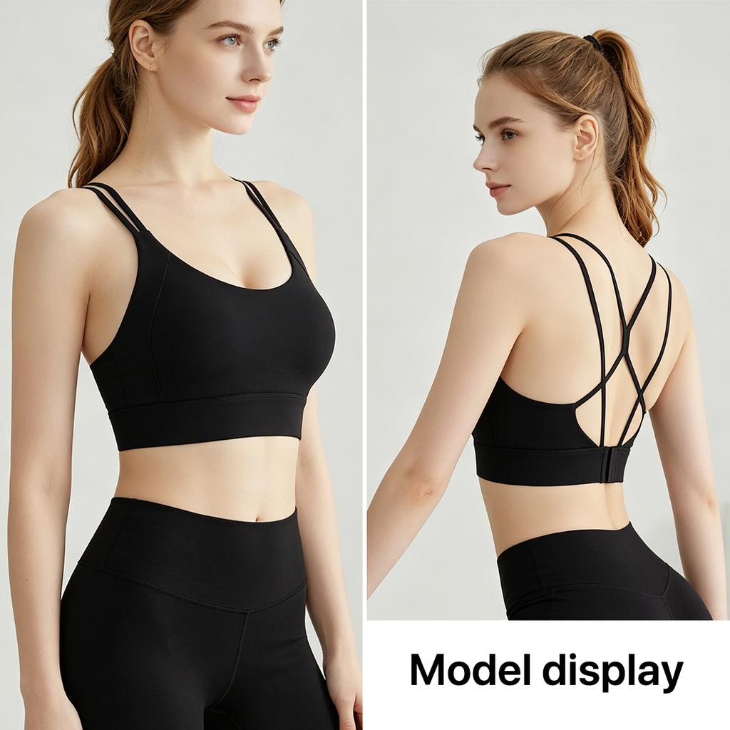 Women Fashion Elastic Thin Strap Workout Sports Bra for Ladies, Padded Support Yoga Vest, Soft Breathable Slim Fit Active Top