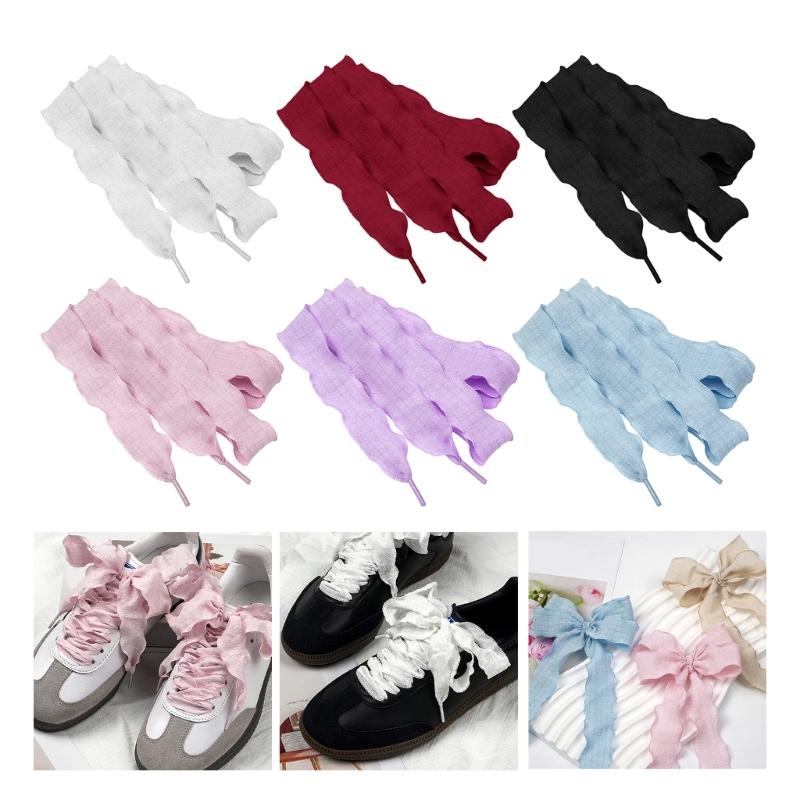 Decorative Footwear Laces 140cm/55.12in Flat Fabric Ruffle Ribbons for Canvas Footwear and Daily Outfit Styling Pair
