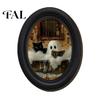 Spooky Aesthetic Room Decor Halloween Wooden Door Hanging Sign, Oval Gothic Black Cat Ghost Wall Plaque, Retro Vintage Home Waterproof Art for