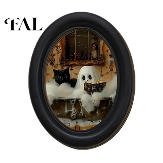 Spooky Aesthetic Room Decor Halloween Wooden Door Hanging Sign, Oval Gothic Black Cat Ghost Wall Plaque, Retro Vintage Home Waterproof Art for