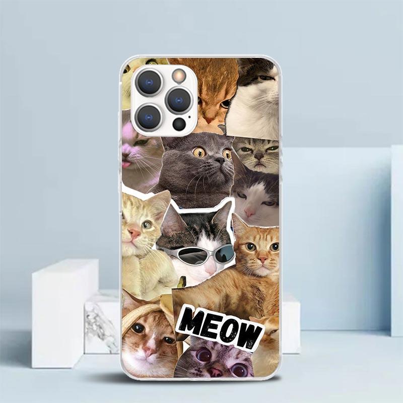 Crying Cat Memes Soft Cover for iPhone 16 17 Air 15 14 Pro Max 16E Phone Case 13 Mini 12 11 7 SE 8 Print Pattern Fit Cases 16 17