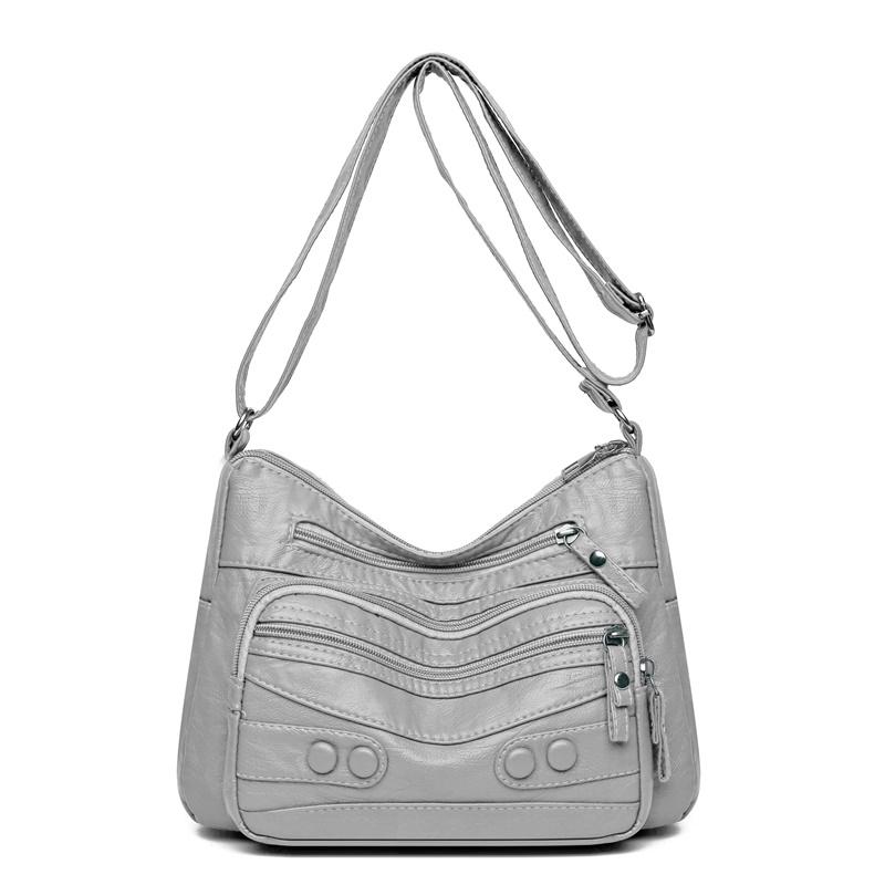 

Сумка для среднего и пожилого возраста, женская сумка через плечо из мягкой кожи, большая вместительная сумка через плечо, материнская сумка серый
