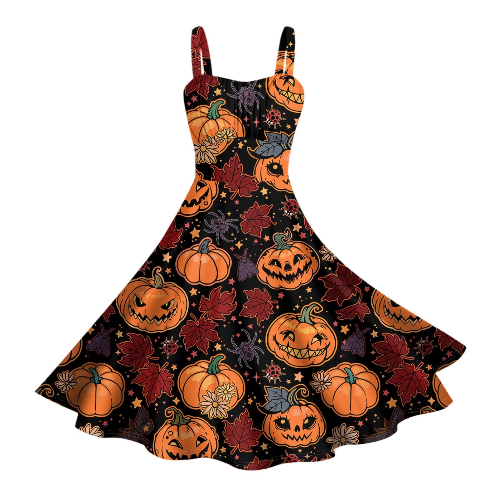 

Женские винтажные платья без рукавов, плиссированные, в стиле пэчворк, милые, с А-силуэтом, с принтами на Хэллоуин S красный