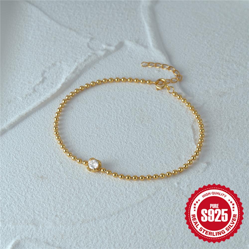 Bracelet tendance en argent sterling S925 avec chaîne à perles rondes incrustées de diamants, style haut de gamme pour femme