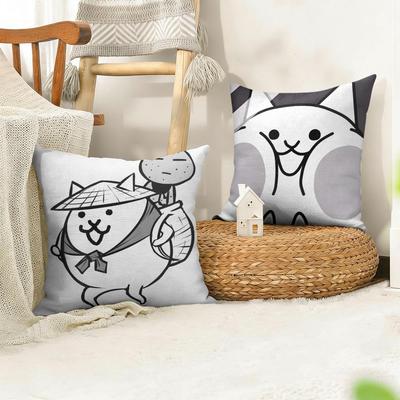 BBattle Cats Anime Cushion Cover Natural Linen Organic Fabric DoubleSided Printing Sofa Home Decor Gift Pillow Case
