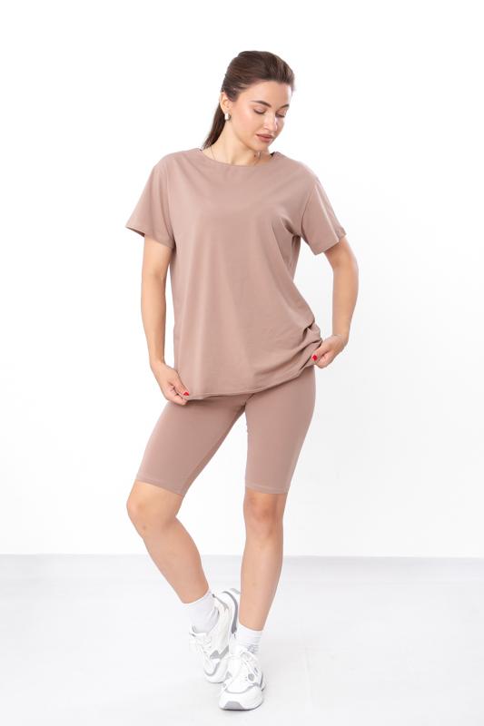 

Жіночий набір (Футболка + Велосипедки) – Спортивний та Стильний, Літній, 8138-036 HC M мигдалевий