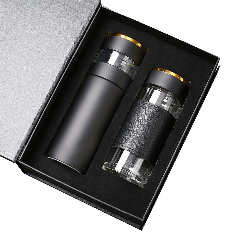 YOTU Black 316 Stainless Steel Insulated Mug & Glass Cup Gift Set