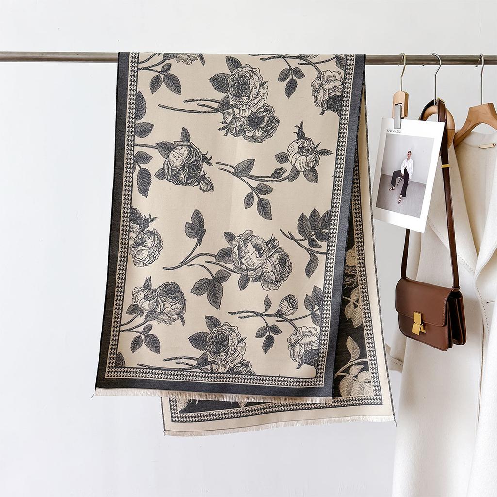 Autumn And Winter Retro Style Warm Scarf Shawl Classic Landscape Letter Printing Decorative Scarf Imitation Cashmere Large Shawl
