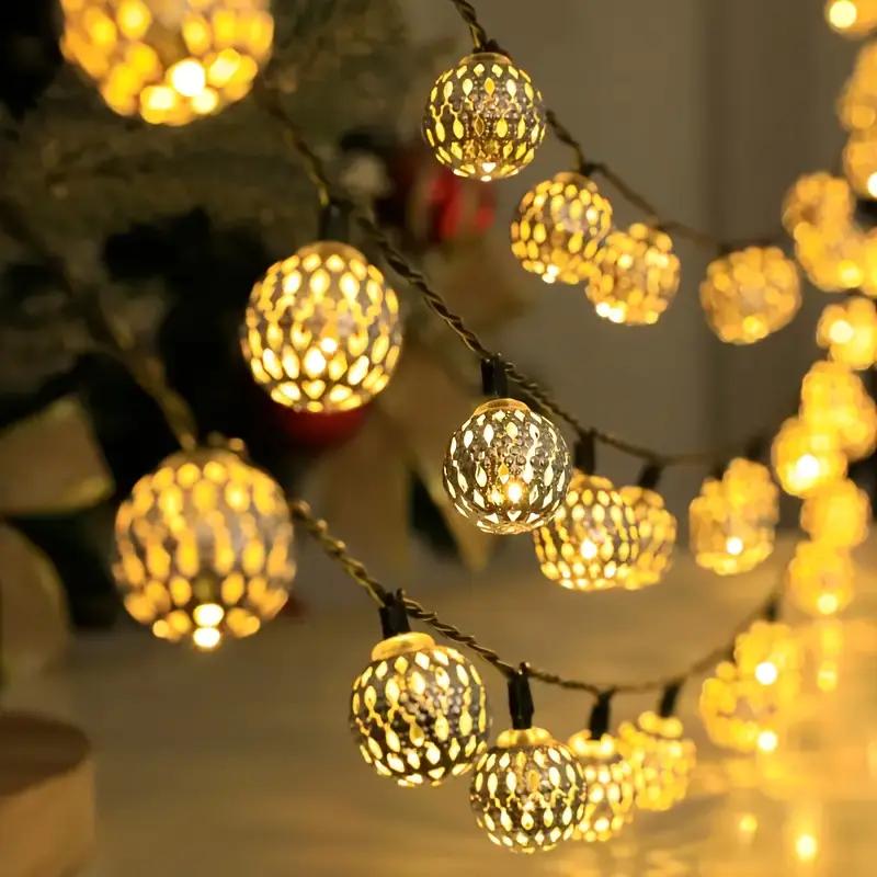 1pc Solar Moroccan Ball Fairy Lights Hollow Ball String Light with 8 Lighting Modes For Home Outdoor Garden Patio Festival Decor