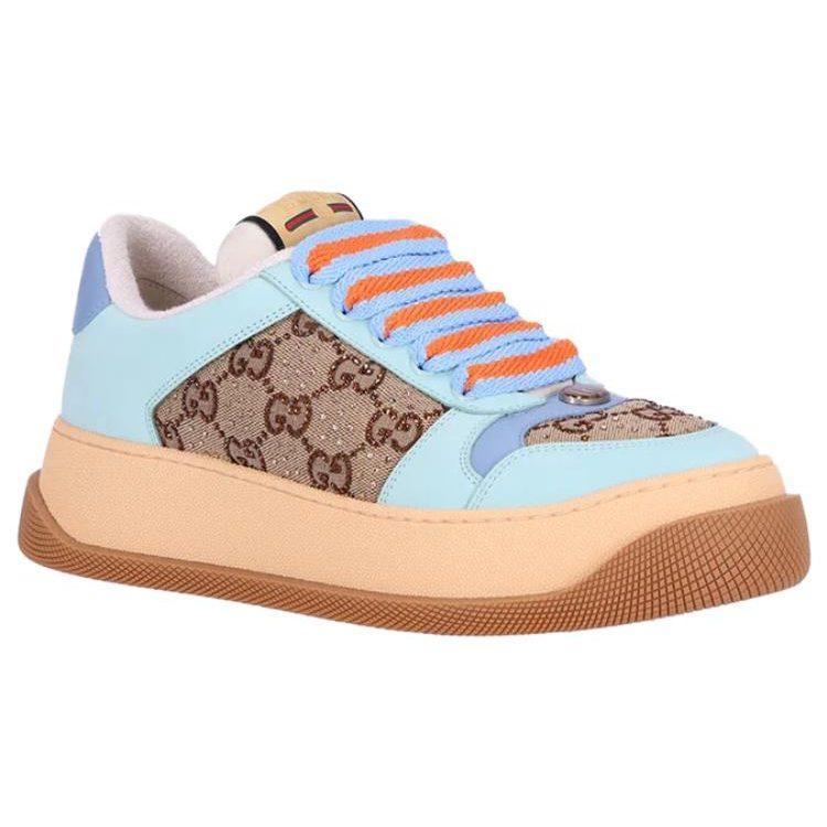 Gucci Screener Jigglypuff, Distressed Shoes Leather Low Top Stylish Skateboarding Shoes Women's Brown 757700 FAB4C 2562