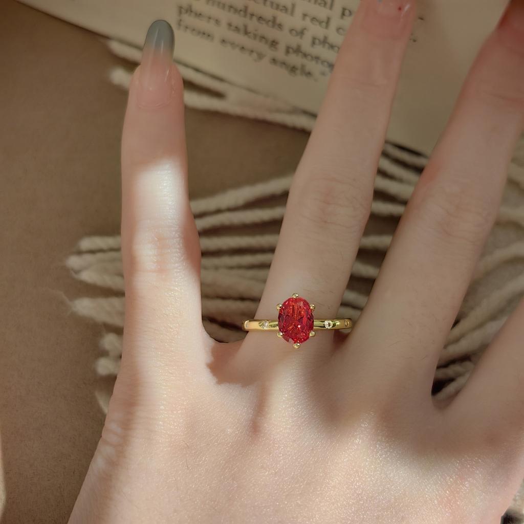 Classic Cultivation Oval Pigeon Blood Red Corundum Ring Female High Sense Temperament Light Luxury Versatile Commuter Golden Treasure Girl