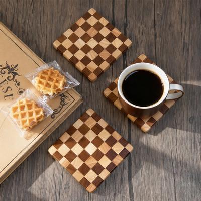 Rubber Wood Checkerboard Coaster Insulation Coaster Wood Carbonized Coaster Tea Tray Cake Tray Coaster