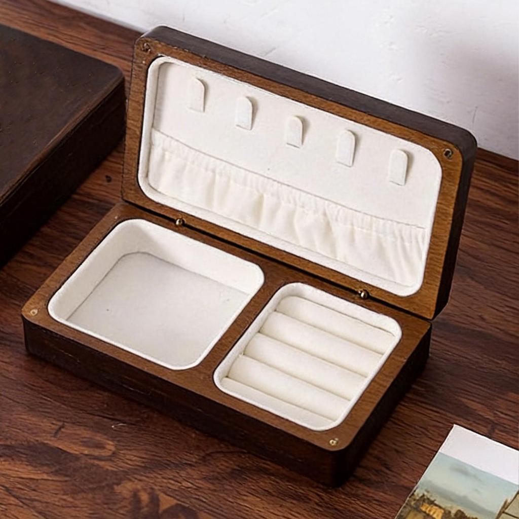 Wooden Jewelry Box for Women Portable Wooden Vintage Organizer Earring Jewelry Box for Kids Daughter Family Friends Ring Earring