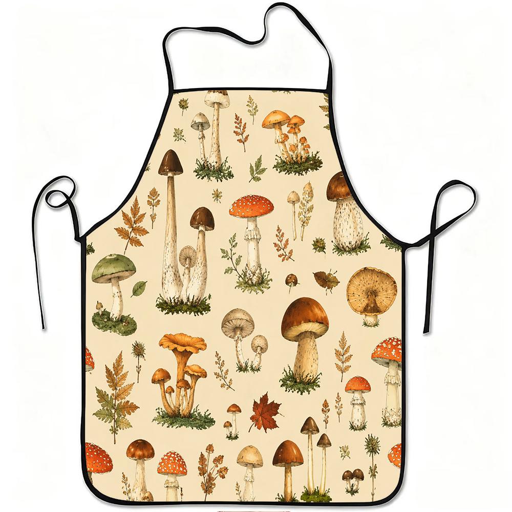 1pc Vintage Mushroom Forest Print Apron, Durable And Easy to Clean, Adjustable Waistband, Polyester Material, for Kitchen Cooking, Gardening, Orchard