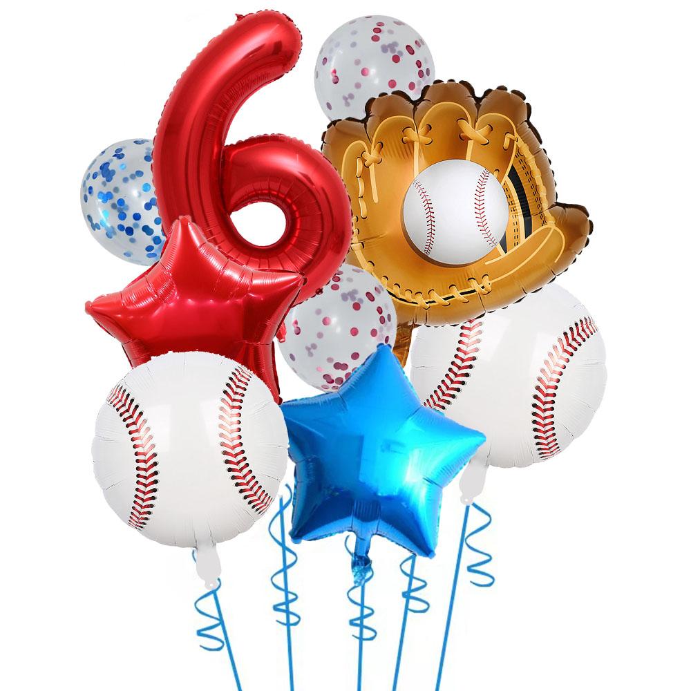 9pcs Baseball Themed Aluminum Foil Balloon Set 32inch Digital Pentagram Glitter Ball Children's Birthday Party Decoration