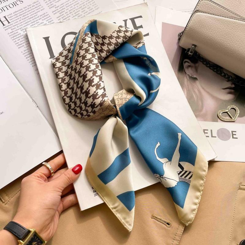 Elegant Silk-Like Square Scarf Women Korean Style Print Neck Lightweight 70x70cm Nylon Fashion Accessory