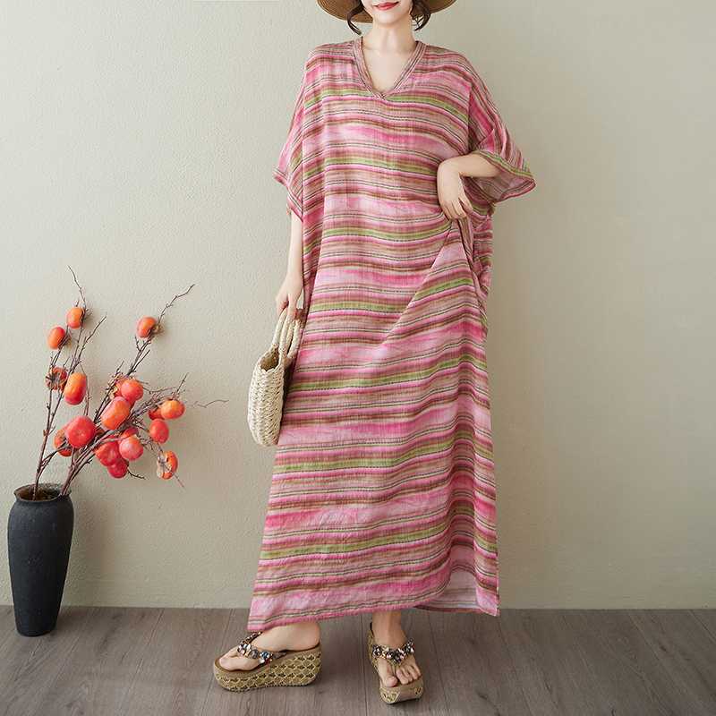 Vestido Largo Vintage para Mujer con Estampados de Algodón y Lino