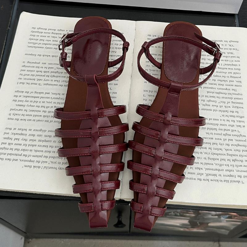 

Fashion Fashion Hollow Narrow Band Roman Style Sandals Women Elegant Ankle Buckle Slide Sandals Summer Sexy Comfortable Zapatos De Mujer 39 красный