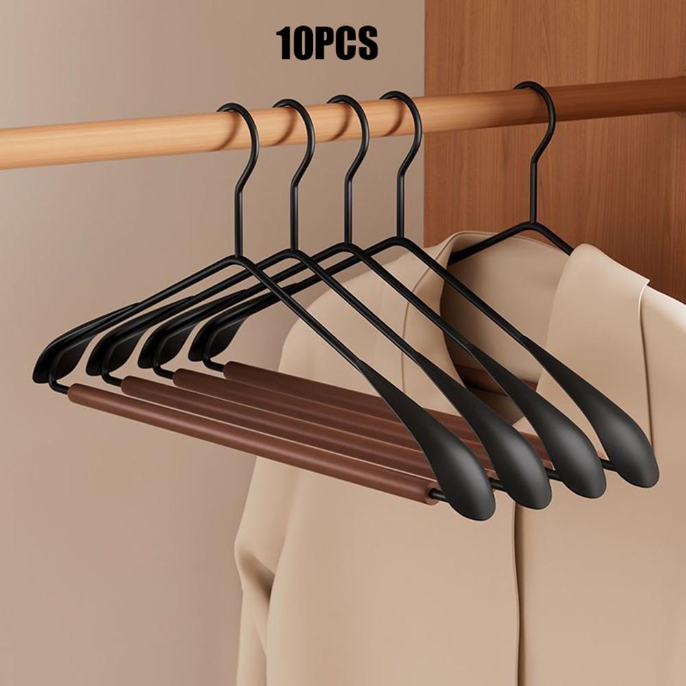 10pcs Thickened Wide Shoulder Beech Wood Suit Hanger Non Slip Seamless Paint Metal Steel Frosted Rod Home Hotel Dry Wet Dual Use
