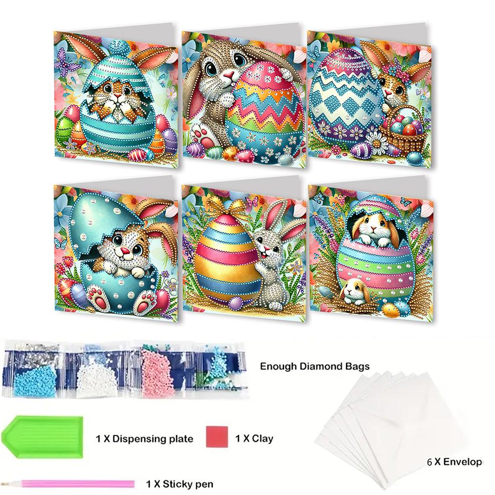 6Pcs Easter Eggs Rabbits Diamond Painting Card Rhinestone Art Card for Adults