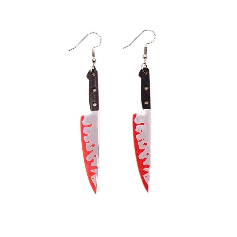 Halloween Bloody Knife Earrings, Creative Horror Bleeding Fruit Knife Drop Earrings, Double Flat Acrylic Ear Jewelry