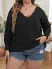European and American Large-size Women's Woven Sweater Bottoming Shirt Top Splicing Lace V-neck Pullover Sweater F21397