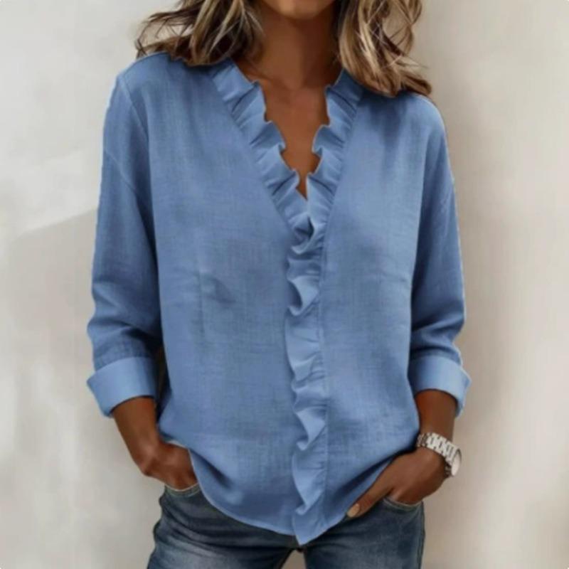 BITCED Women's Fashion Casual Solid Color Print Long Sleeve V Neck Blouses & Shirts