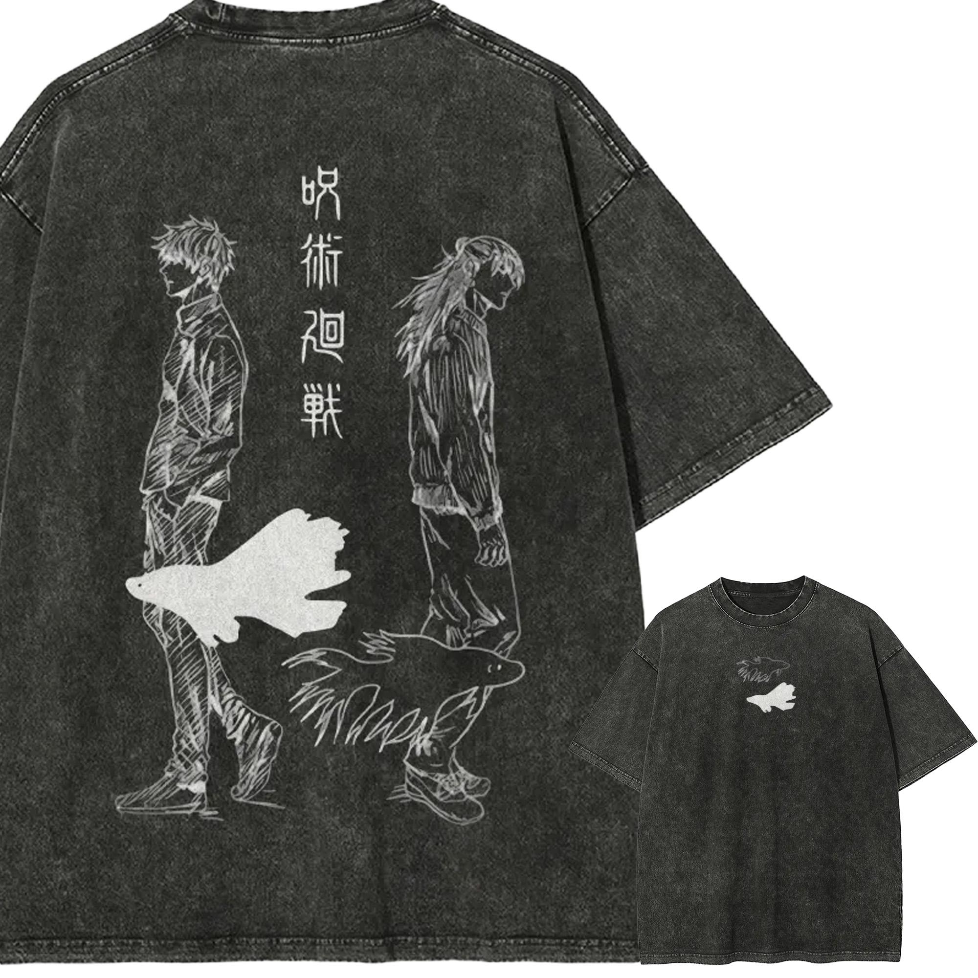 

Jujutsu Kaisen Gojo and Geto Vintage TShirt Men Retro Washed Cotton Oversized Tee Harajuku Streetwear Anime Aesthetic Top S