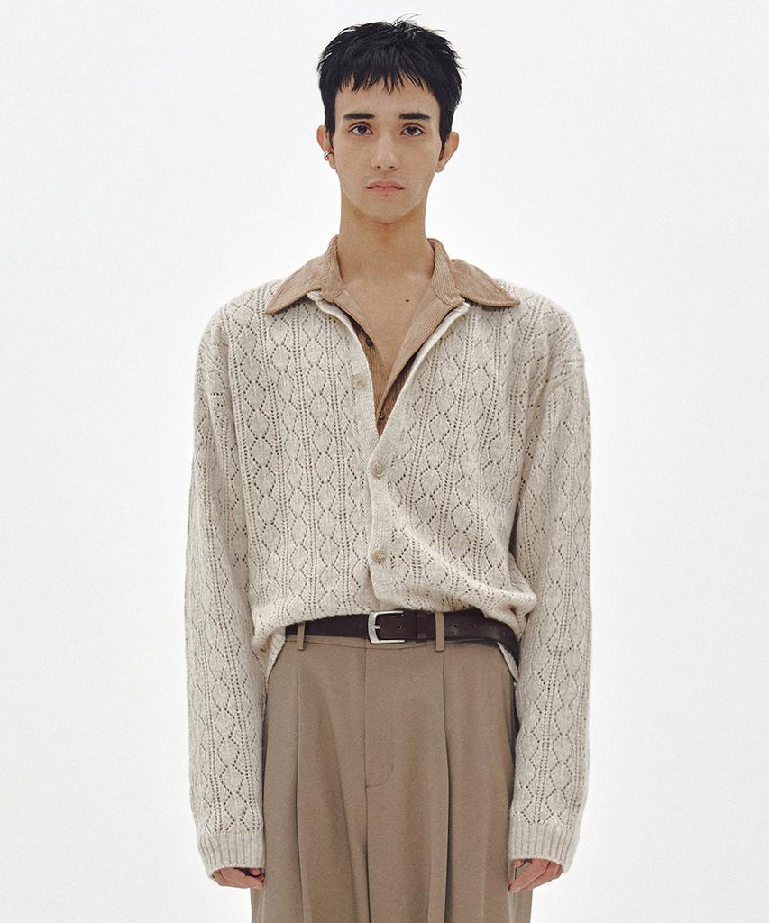 MMIC Cashmere Crochet Cardigan (Beige)