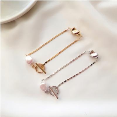 Simple Ball Chain Daily 15K Gold Plated Wiper Pearl Bracelet