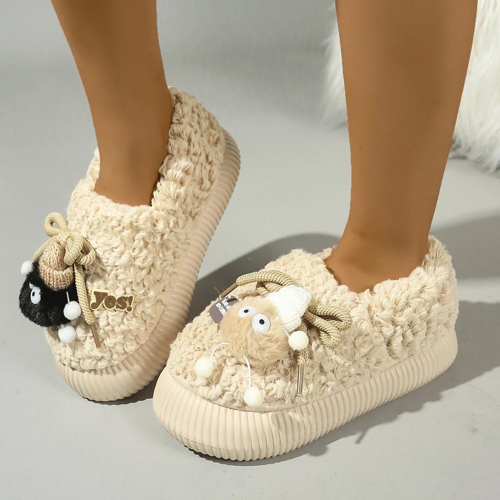 Cartoon Bag Cotton Slippers Home Outdoor Wear Thick Soles Warm Skin-friendlyNon-slip Womens Shoes Zapatos De Mujer SlippersWomen