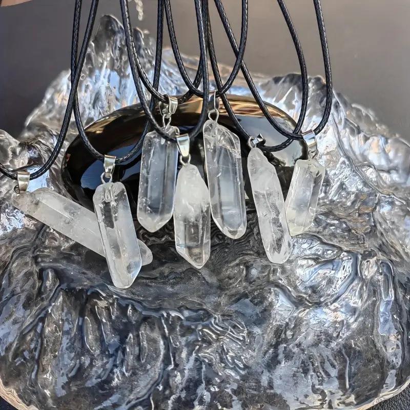 Natural White Irregular Crystal Hexagonal Prism Pendant Necklace