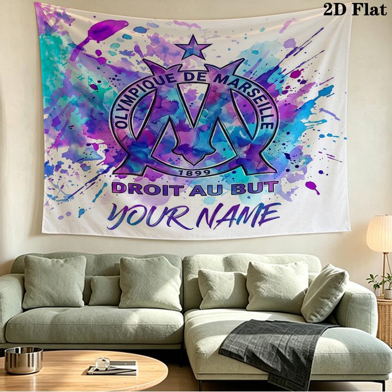 Custom Name Olympique De Marseille Printed Tapestry – Wall Hanging for Bedrooms, Dorms, and Home Decor