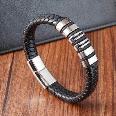 Men's Titanium Steel Braided Leather Bracelet Handmade Minimalist Leather Cuff Fashion Accessory