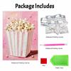 Pink Popcorn Bucket Pearl Art Painting with Frame Shiny Bead Canvas Creative Leisure Craft for Modern Wall Decor Gift Home Decoration