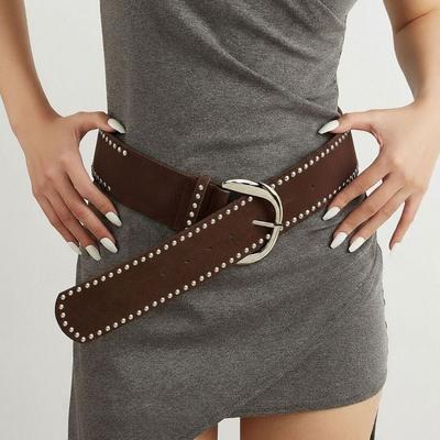 Luxury Design Suede Leather Belt Versatile Rivet Wide Waistband Jeans Belt  Coat Skirt Decoration