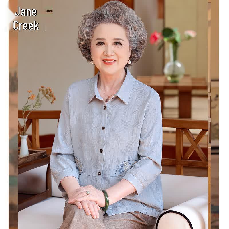 Jianxi Elderly Women s Pure Cotton Lapel Shirt XL