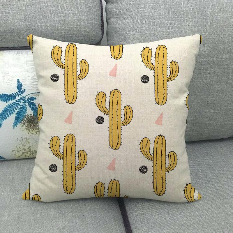 Green Plant Cactus Pattern Digital Printing Short Plush Pillow Covers For Car Sofa Office Cushion Cover Home Goods 60X60Cm