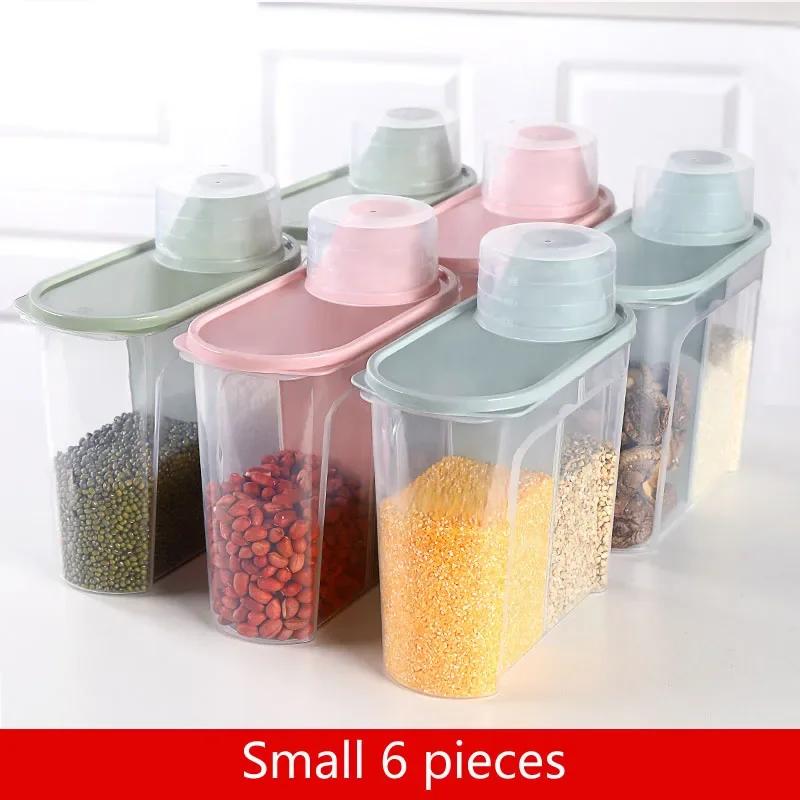 Plastic Clear Container Set with Pour Lids, Food Storage Box, Kitchen Storage Bottles, Grains Tank, 1.9L - 2.5L, Random Color